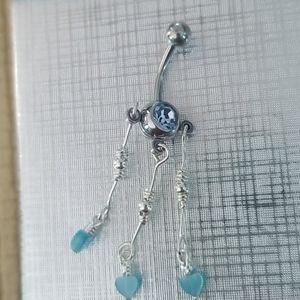 New Hanging Navel Belly Button Ring Blue Glass St